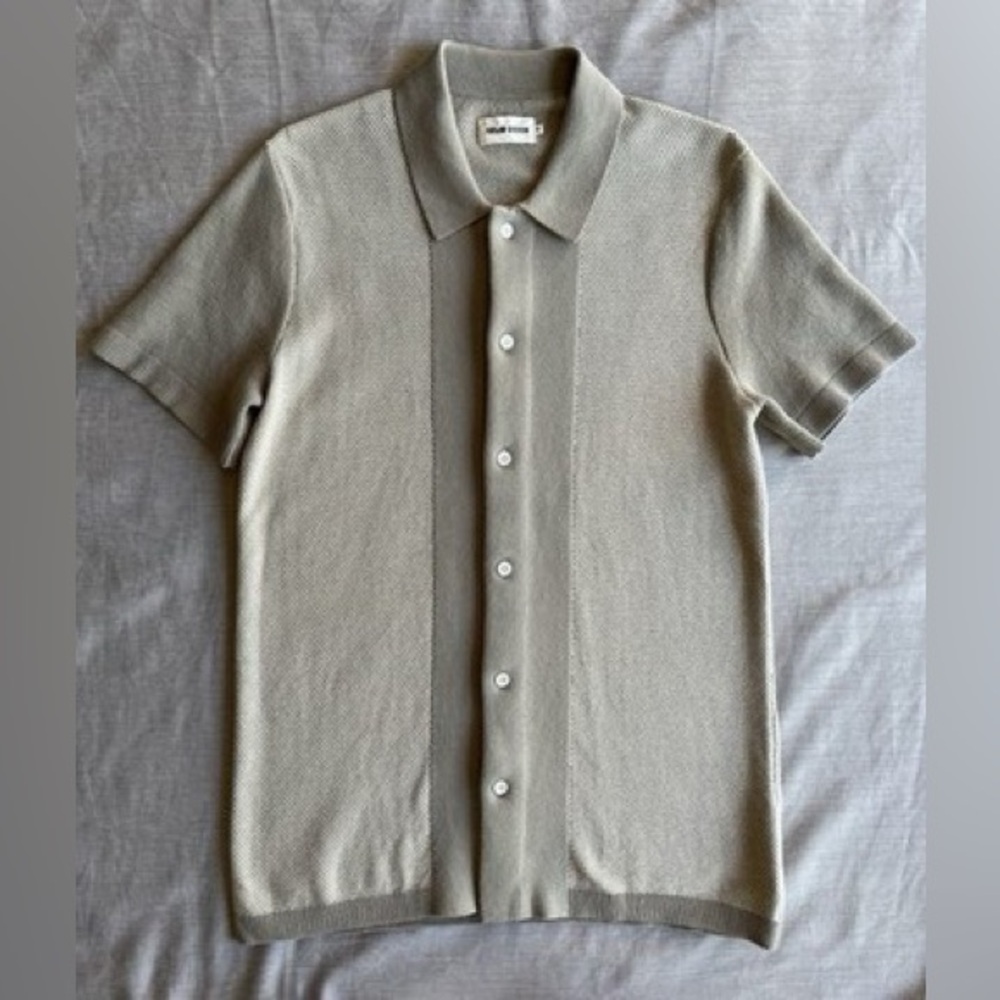 Taylor Stitch Sweater Polo Shirt Mens 40 Button Down Seed Stitch Eucalyptus